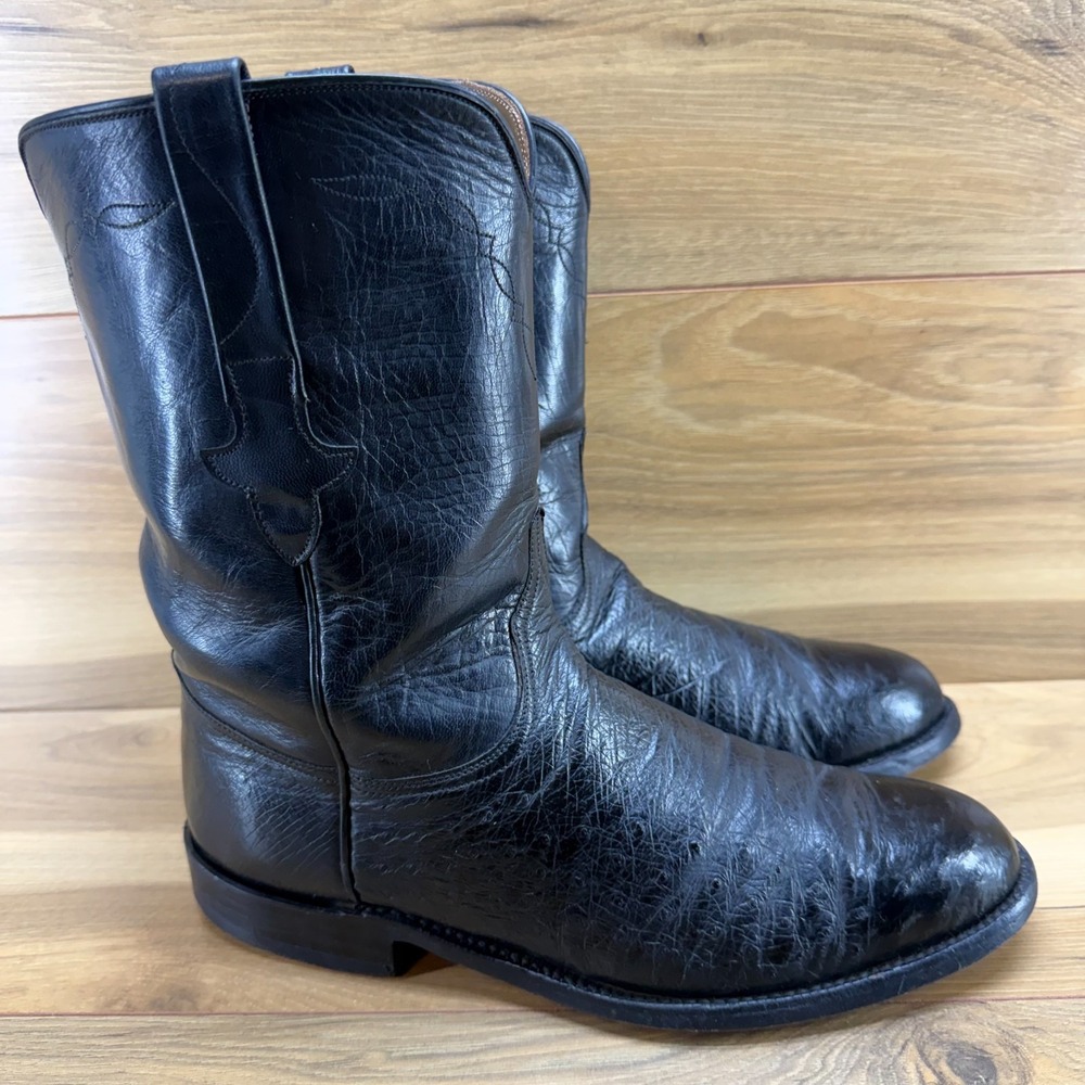 Lucchese FLAWED Ostrich Leather Boots Mens 10 EE Black Handmade Western 5229
